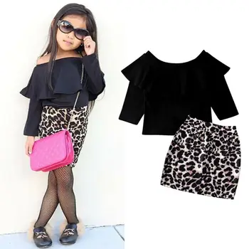 

Fashion Kids Baby Girls Leopard Print Clothes Tops+sheath Dress Skirt Outfits 0-5 Years
