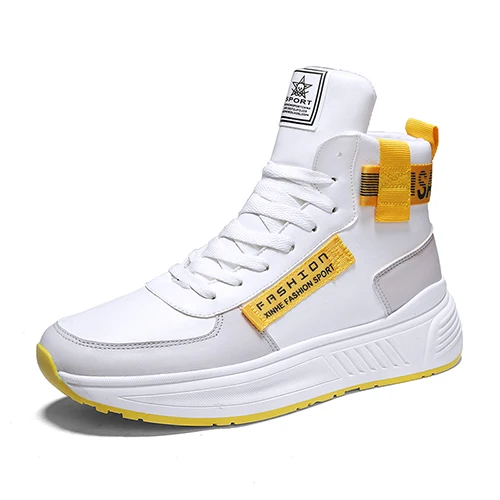 White and yellow Уличная обувь для бега, Мужская прогулочная обувь, высокие теннисные туфли, мужская повседневная обувь на шнуровке, кроссовки с воздушной подушкой - Цвет: White and yellow