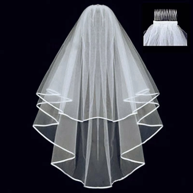 Short Two Layer Tulle Wedding Veils  With Comb Hot Selling White Ivory Bridal Veil for Bride for Marriage Wedding Accessories