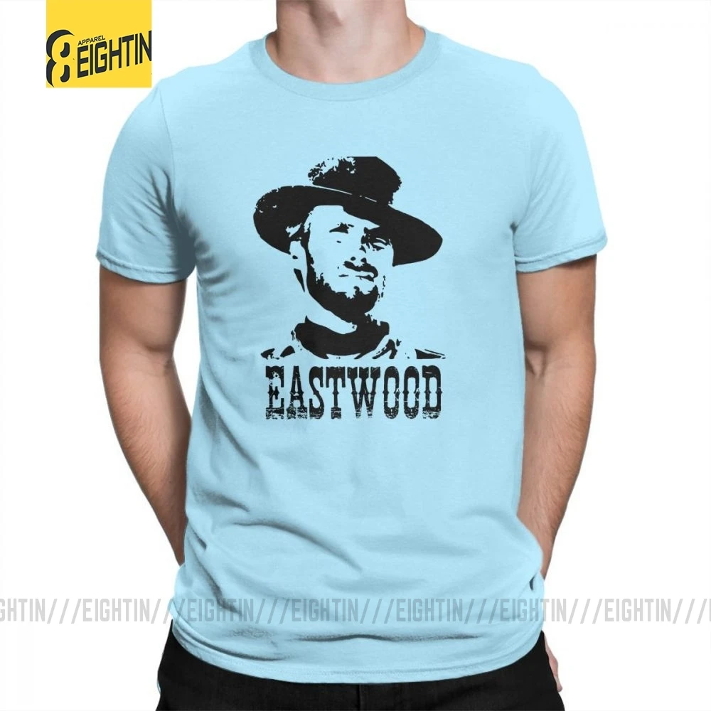 Clint Eastwood, футболка с коротким рукавом и круглым вырезом, футболки, хлопок, печатные топы, футболки для мужчин, новейшие белые топы размера плюс - Цвет: Небесно-голубой