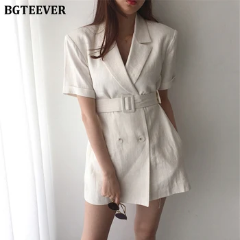 

BGTEEVER Casual Summer Short Sleeve Women Blazers Double-breasted Sashes Female Jacket 2020 Casual Outwear Tops femme
