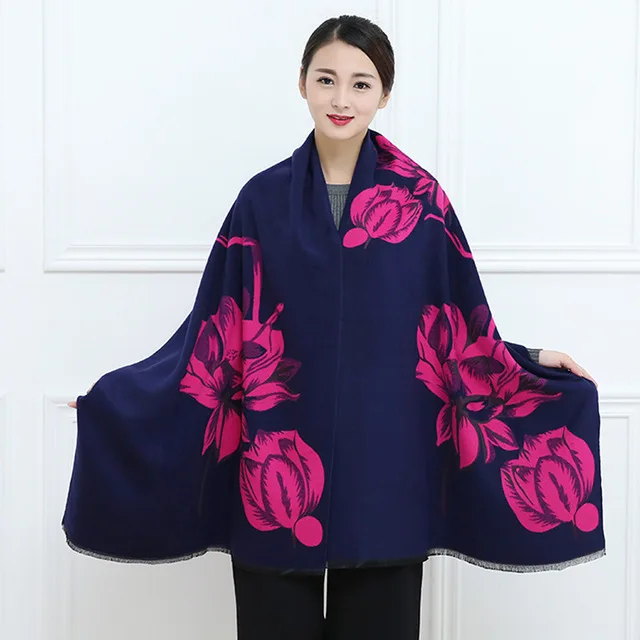 H navyblue Новая шаль женский утолщенный теплый кашемировый шарф Пашмина осень зима большой мягкий шарф шаль универсальное покрывало - Цвет: H navyblue