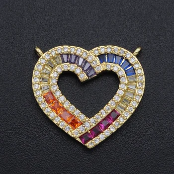 

5pcs/lot 20x19mm CZ Zircon DIY Jewelry Luxury Rainbow Heart Charm Connectors Wholesale Custom Orders Welcome