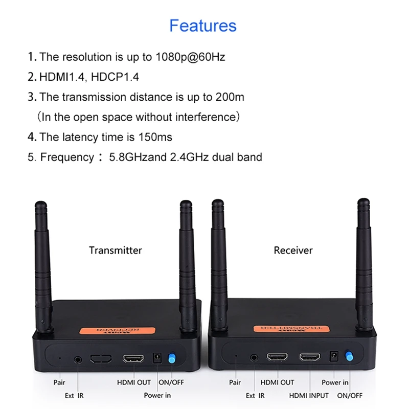 Fhd676 2,4/5G беспроводной Hdmi аудио видео передатчик и приемник Поддержка 1080P 3D 200 M/660 футов адаптер для ПК ТВ коробка Xbox/Psp(ЕС
