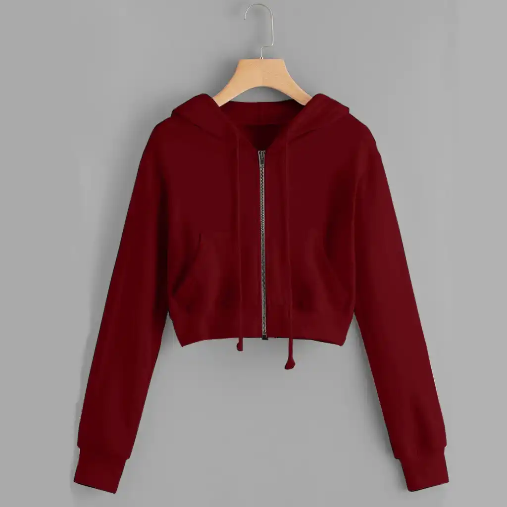 cropped red zip up hoodie