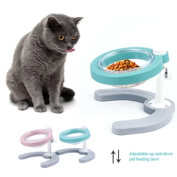 

2020 Pink/Blue Non-slip Adjustable Pet Cat Kitten Lifting Bowl New Style Water Food Feeder For Cat Small Dogs