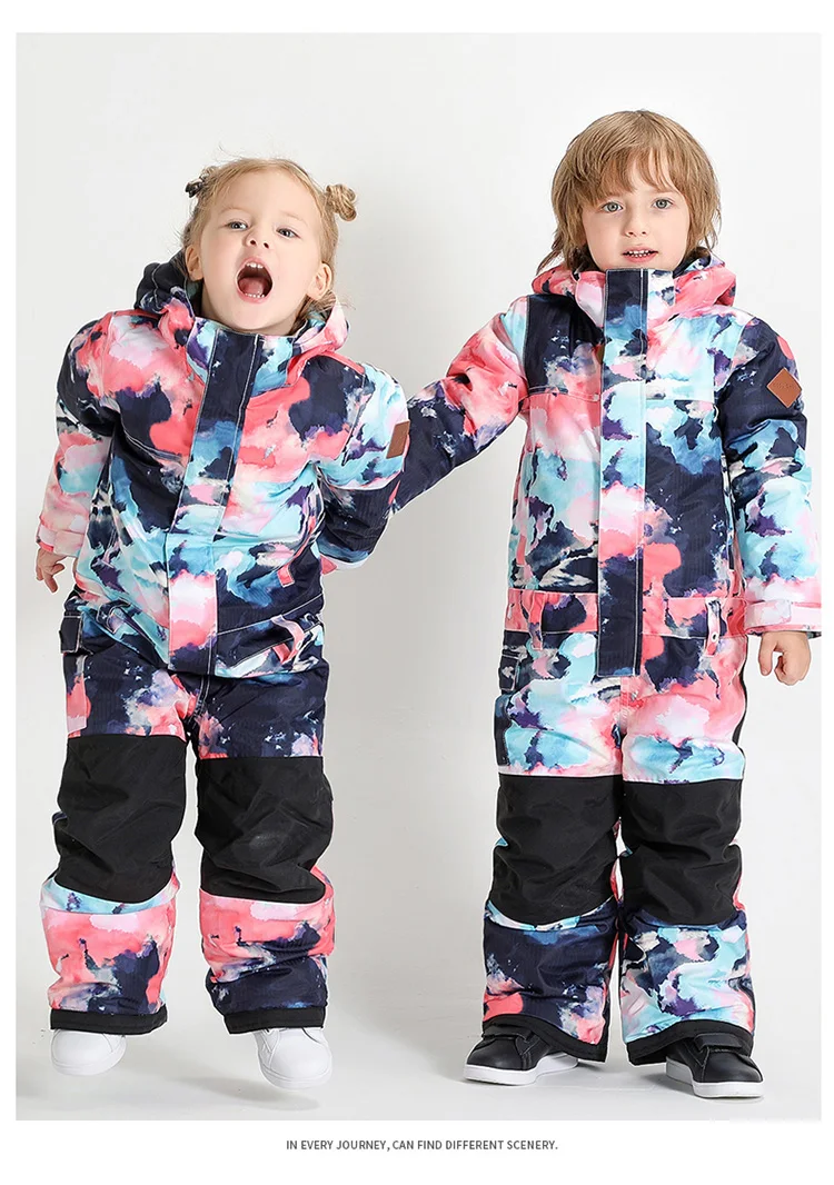 Gsou/лыжный костюм для девочек и мальчиков; лыжный костюм из одного предмета; Водонепроницаемая Теплая Лыжная одежда; детский лыжный комплект