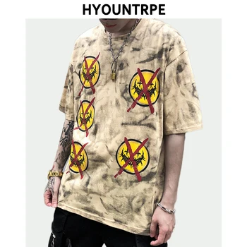 

Men Tie-dyed Graffiti Painting T Shirt Hip Hop Streetwear Short Sleeve Harajuku O-neck Tshirt 2020 Summer Loose Cotton Tops Tees