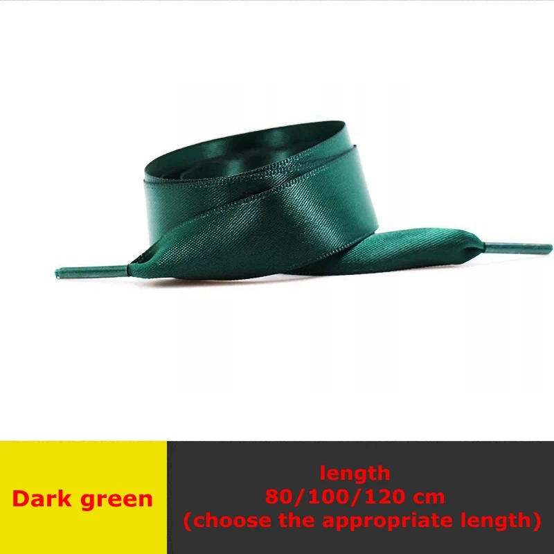 Dark Green 1 пара атласные шелковые Ленточные шнурки для обуви Женские Романтические белые шнурки для отдыха на открытом воздухе шнурки 80 см/100 см/120 см - Цвет: Dark Green