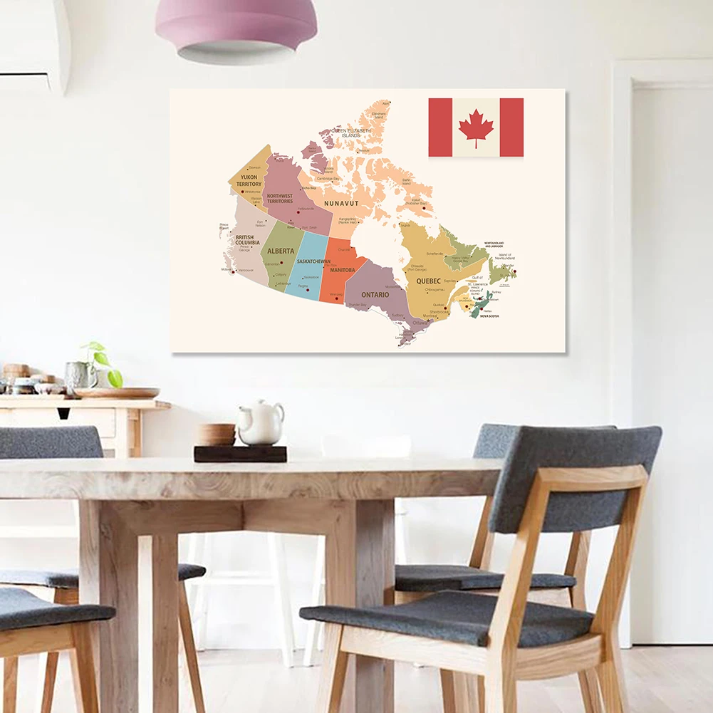 150*100cm The Canada Map Political Map Non-woven Canvas Painting Wall Art Poster School Supplies Classroom Home Decor
