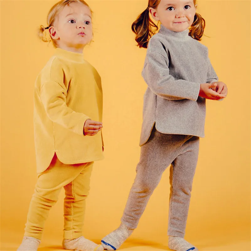 Bebe De Pi*/Детские зимние пижамные комплекты брендовая модная повседневная одежда для маленьких мальчиков и девочек верхняя одежда для малышей, комплекты однотонной одежды
