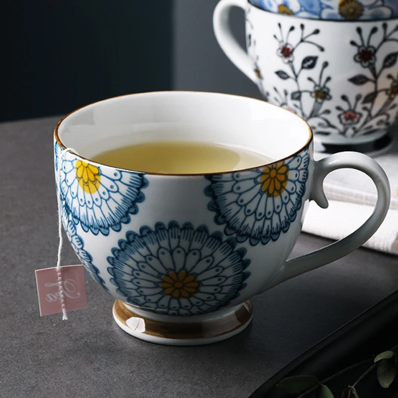 400ml Ceramic Coffee Mug Large Tea Cup Lovely Flower Hand Painted Breakfast Milk Tea Mug Porcelain Latte Coffee Cups Gift Drinkware  (2)