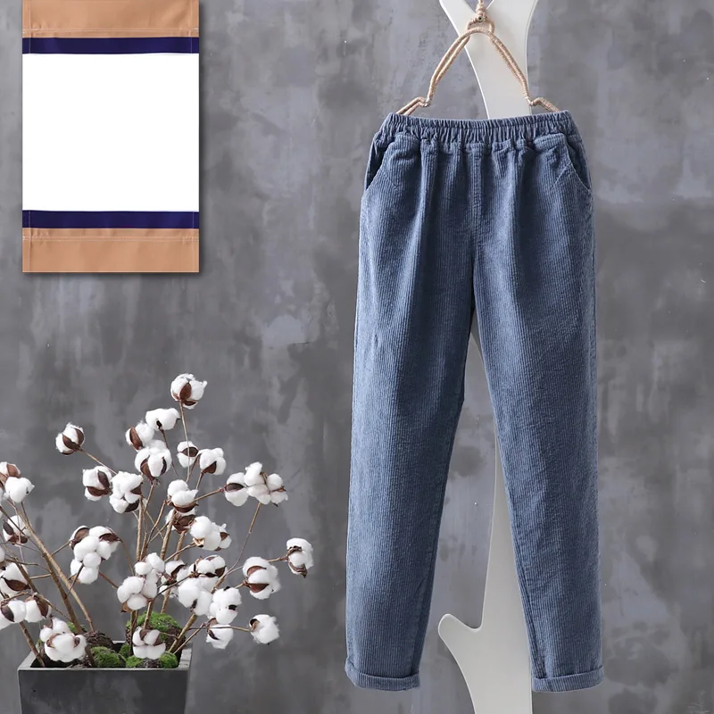

2019 Autumn And Winter Solid color Harem Pants Women vintage Loose Trousers female Casual Corduroy Pants women