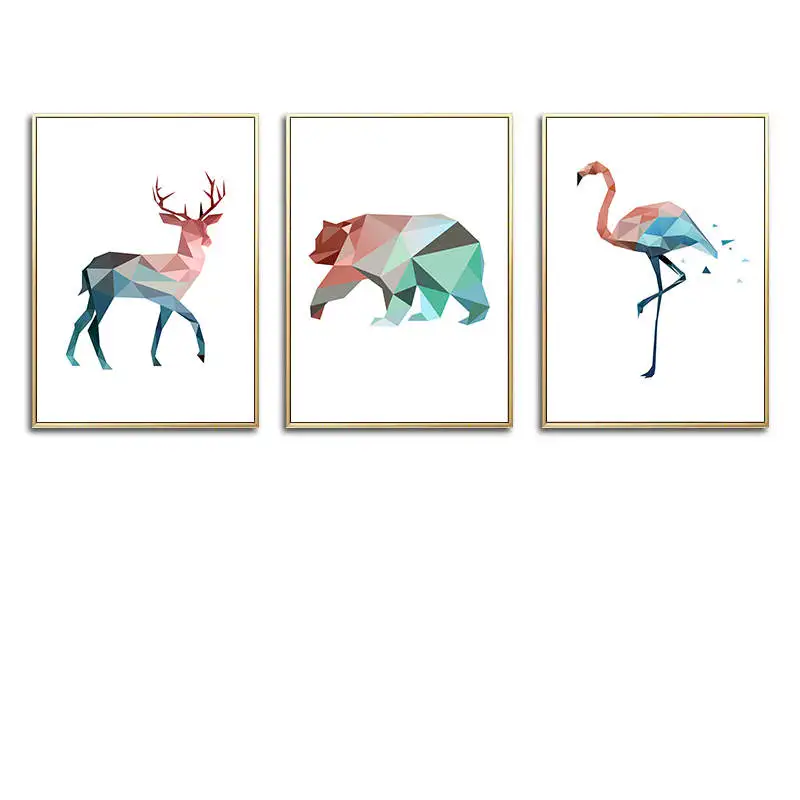 3Pcs set Yumeart геометрический Олень Медведь Фламинго животное холст живопись скандинавские плакат с героями аниме Печать Искусство настенные картины дети спальня домашний декор - Цвет: 3Pcs set