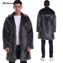 2019 Новая зимняя мужская куртка с воротником из искусственного меха норки Роскошная длинная верхняя одежда из искусственного меха Толстая