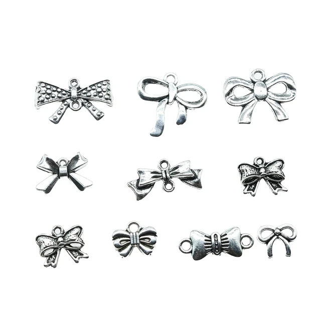 50 Pcs Jewelry Making Charms HQB02 Bow Tie Bowtie Antique Silver Fashion  Finding for Necklace Bracelet Pendant Crafting Earrings