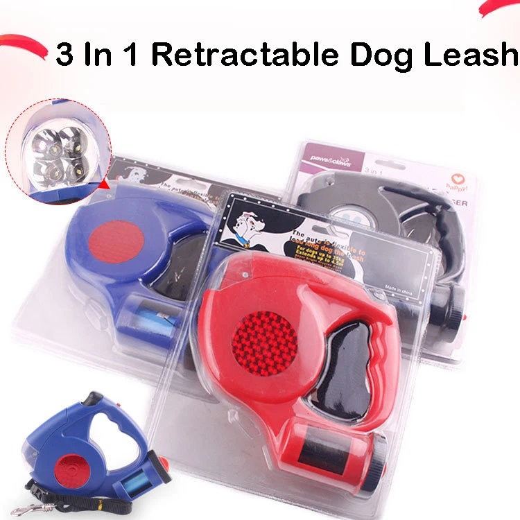 

3 In 1 LED Lighting Retractable Lead Dog Leashes Automatic Dog Puppy Cat Traction Rope Garbage Bag Leash For Small Mudium Dogs