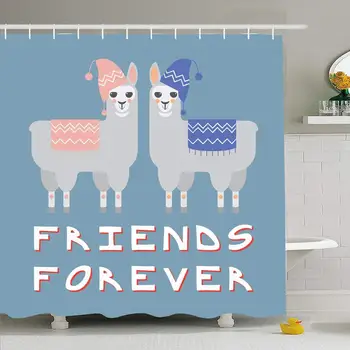 

Shower Curtain Set with Hooks 72x72 Friendship Forever Day Two for Lamas Inspirational Character Buddy Animals Wildlife Abstract