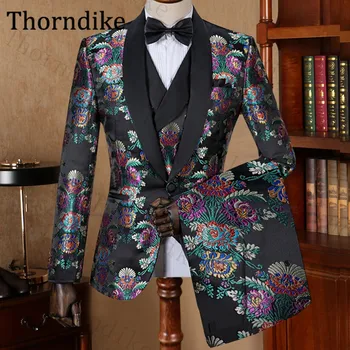 

Thorndike Single Breasted Suit Men 2020 Custom Made Shawl Lapel Wedding Suit For Men Floral Print Grooms Tuxedos 3 Pcs Men Suit
