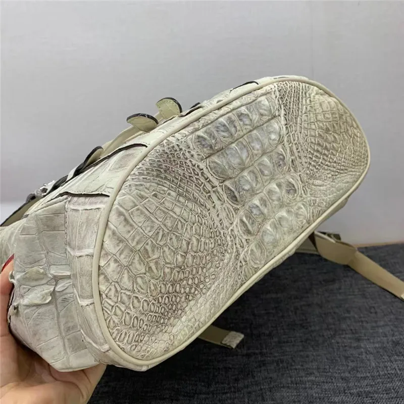 Authentic Real True Crocodile Skin Male White Casual Travel Backpack Genuine Exotic Alligator Leather Men Large Leisure Bag Pack 5
