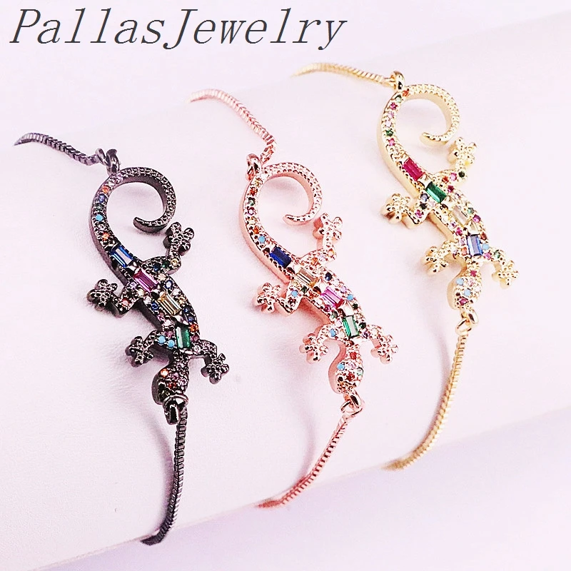 10 шт уникальные микро проложенные Радуга кубического циркония геккон ящерица Шарм соединитель браслеты для женщин мужчин