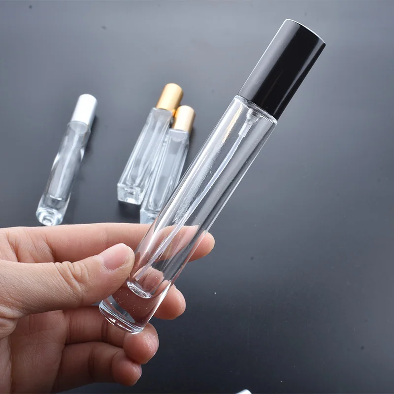 10pcs/lot 10ml Transparent Glass Eye Essential Oil Roll On Vials Metal Roller Ball Perfume Aromatherapy Square Glass Bottle customized square gold cosmetic stickers waterproof bottle seal label packing perfume labels treatment metal effect