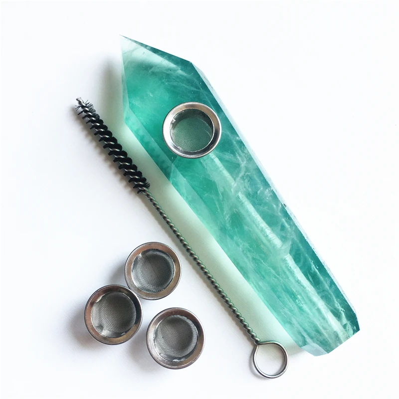 Natural stone pink crystal point healing smoke pipe with 1 brush+3 Filters wholesale price | Дом и сад