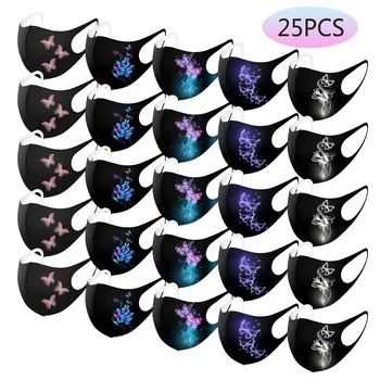 

25pc Adult Black Mouth Mask Butterfly Printed Three-dimensional Earloop Lovely Cute Reusable Mask Protection Washable Face Mask