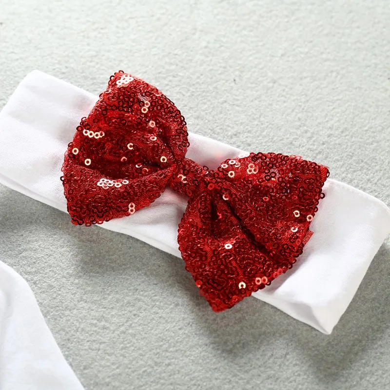 Christmas Gift 3PCS Baby Clothes Girl Long-Sleeved Rompers Skirt Headband Baby Girl Holiday Clothes Set