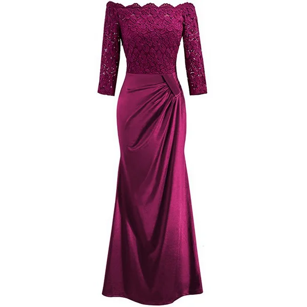 

Long Dress for Wedding Party for Woman Plus Size Lace Half Sleeve Slash Neck Red Floor Length Femme Vestidos Mujer Dresses Hot