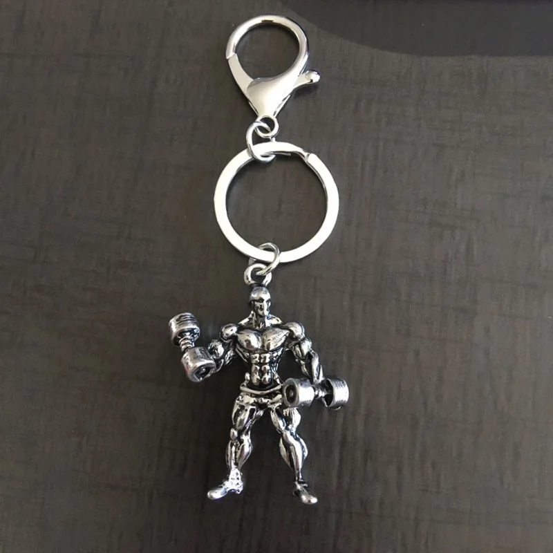 KEY4142SV Weightlifting Dumbbell Keychain Strong Man Fitness For Male Car Wallet Dangle Lobster Key Ring Hip Hop Gym Jewellery Gifts Femme - Цвет: KEY4142SV