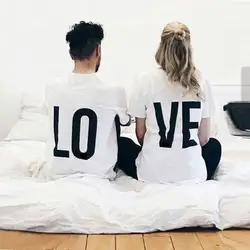 Новинка; забавная Удобная футболка; Топ; футболка для влюбленных; футболка с надписью «Love LO VE»; комплект на День святого Валентина для