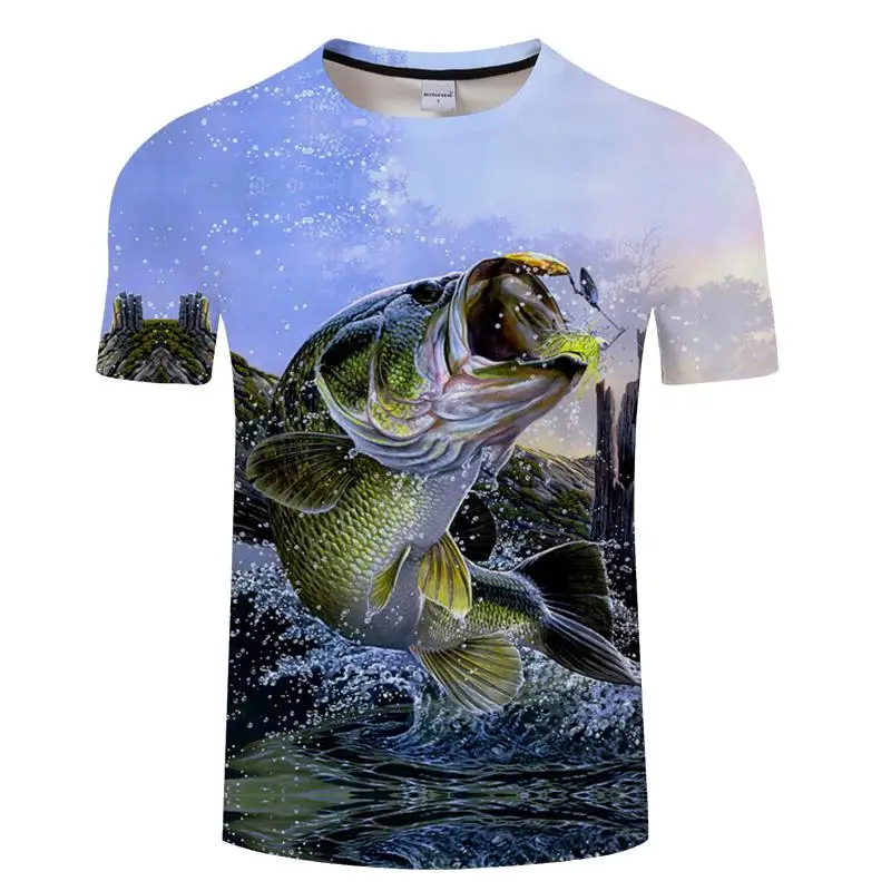 

Fish 3 d t-shirt Modal fun pike print digital men's and women's t-shirts hip hop t shirts harajuku Funny fishing t-shirt