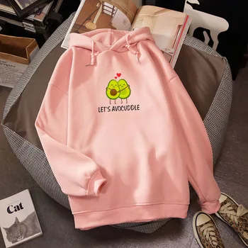 

Avocado Letter Print Funny Warm Kawaii Streetwear Cute Oversize Women's Hooded Sweatshirt Kpop Heart-shaped Female Clothes
