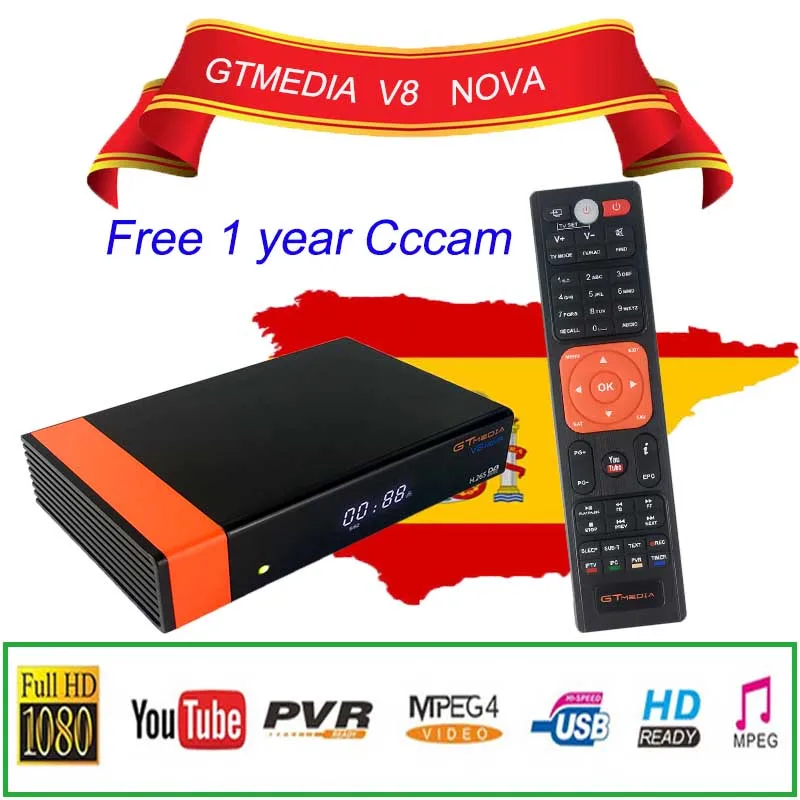 

Hot sale GTMEDIA V8 NOVA Full HD Satellite TV Receiver 64M Bits Serial Flash HD DVB-S2 Complian H.265 Same as GTMEDIA V9 Super