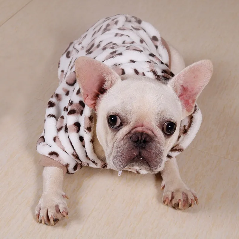 Autumn And Winter Flannel Warm 2-legged Clothes Thickening Clothing Puppy Cold-weather Leopard Print Shirt Elastic Pet
