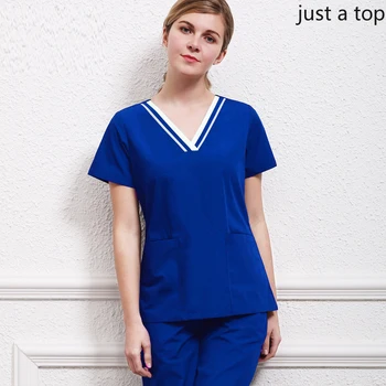 

Women's Classic V Neck Scrub Top Short Sleeves Shirt Color Blocking Design Workwear Medical Uniforms Beauty and Health Uniforms