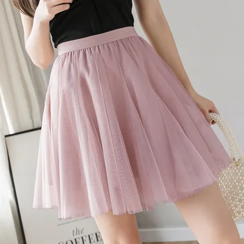 

Skirts Womens Mini Tulle Skirt Summer Elastic High Waist A Line Short Skater Skirt 2020 Cute Mesh Tutu Skirt Women Clothes Falda