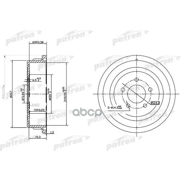 Барабан Тормозной Задн Chrysler Voyager Ii 95-01, Plymouth Voyager 95-01 Patron Pdr1482 PATRON арт. PDR1482