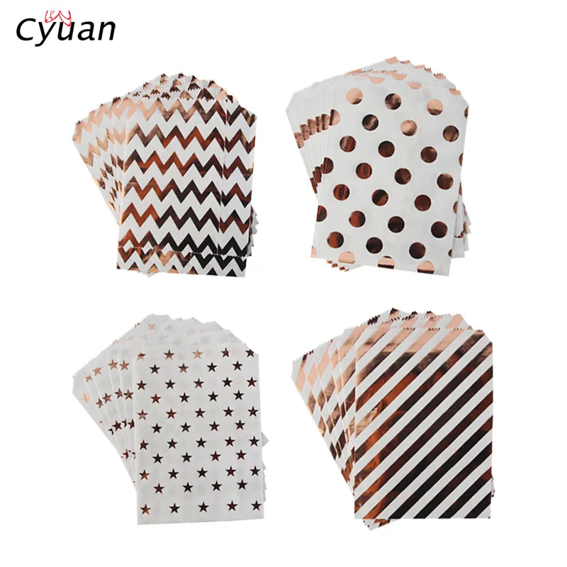 

Cyuan Rose Gold Polka Dot Stripe Chevron Star Buffet Bags Candy Biscuit Treat Bags for Birthday Party Supplies Rose Gold Party