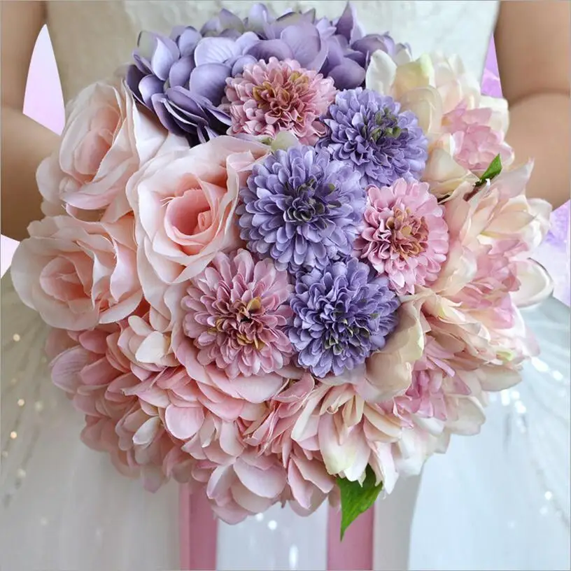 Wedding Foam flowers Rose Fake Wedding bouquet Bridal bouquet Ribbon Ivory Rose Bridesmaid SPH028 - Цвет: color same as pic