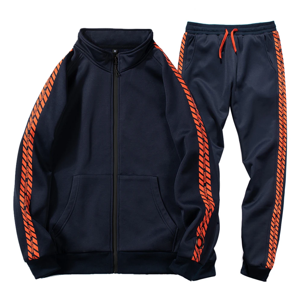 Модный мужской комплект Топ+ штаны, комплект из двух предметов, мужской весенне-осенний свитер для бега, куртки, спортивный костюм, мужские спортивные костюмы - Цвет: TZ51 Dark Blue