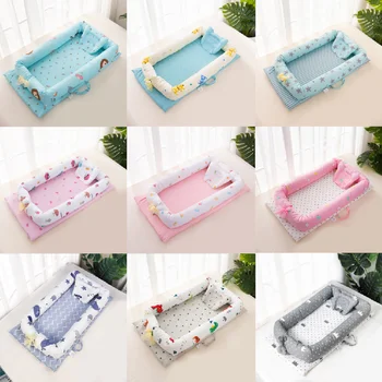 

Portable Cartoon Baby Bed Crib Soft Cotton Baby Nest Washable Infant Crib Travel Bed with Pillow Toddler Cradle Children's Bed