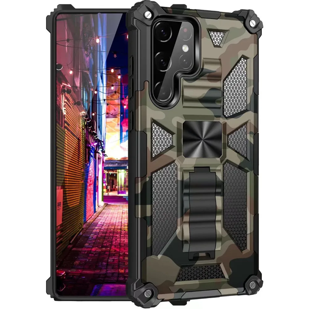 Armor Kickstand TPU Case For Samsung Galaxy S26 Ultra S25 S24 FE S23 S22 Ultra A17 A16 A14 A55 A56 A57 Camouflage Magnetic Cases