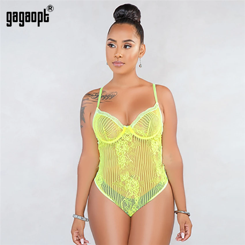 red bodysuit Gagaopt Sexy Lace Bodysuit Backless Sheer Lace Mesh Teddies Women Jumpsuits Skinny Neon Fashion Straps Bodysuits mesh bodysuit