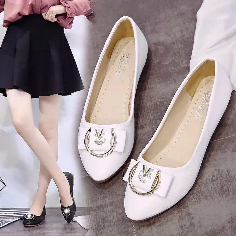 

2019 Autumn New Style Korean-style Versatile Moccosins Women's round-Toe Man-made Diamond Bow Pregnant Women Soft Bottom Flat Ke