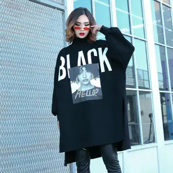 

Women's Letter Printing Printed Plus Velvet Thick Oversized Sweatshirt Spring and Autumn Turtleneck Long Sleeve Loose Pullover