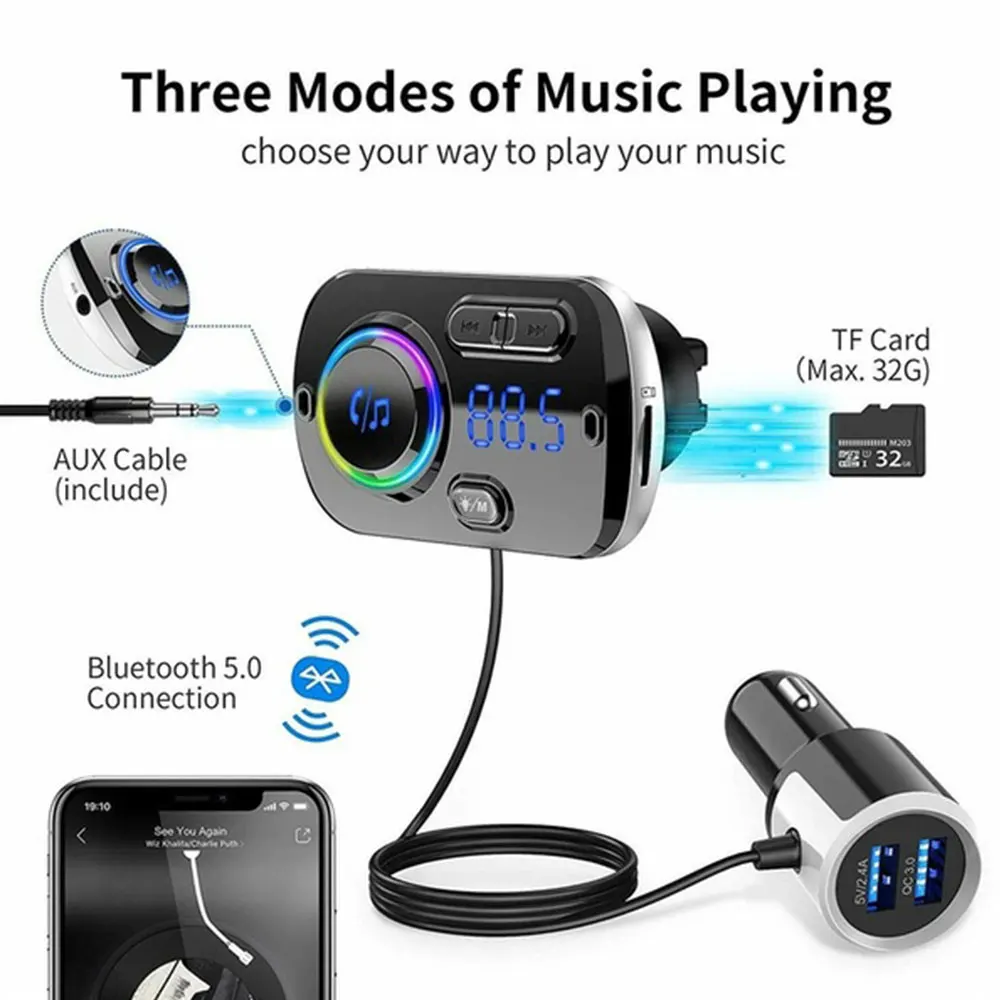 BC49BQ QC3.0 Hands-free Bluetooth автомобильный комплект Автомобильный fm-передатчик двойной USB 5V 3.4A автомобильный заряд телефона fm-модулятор mp3-плеер