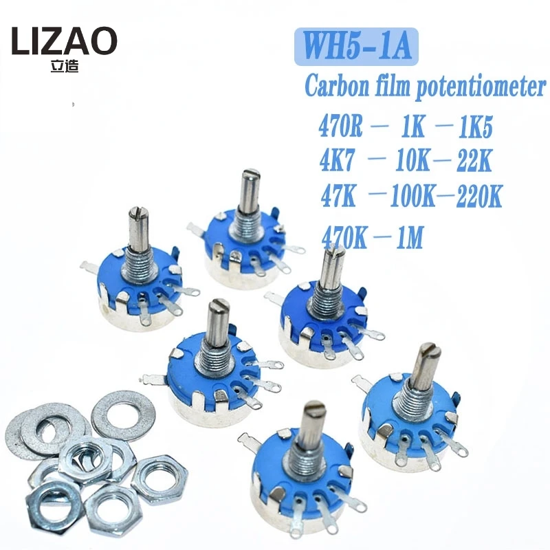 WH5 1A углеродный потенциометр 1K 2K 10K 47K 4K7 470R 100K 470K 220K 1K5 22K 1M ohm 3 контактный круглый