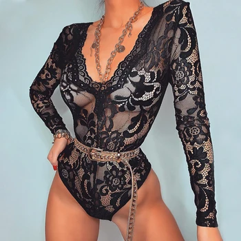 

SEASONS Lace Mesh Sheer Women Bodysuit Long Sleeve Bodycon Sexy Autumn Winter Clothes Streetwear Clubwear Body ASJU80260